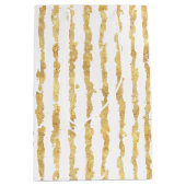 Gouden witte glitz strepen medium cadeauzakje (Voorkant)