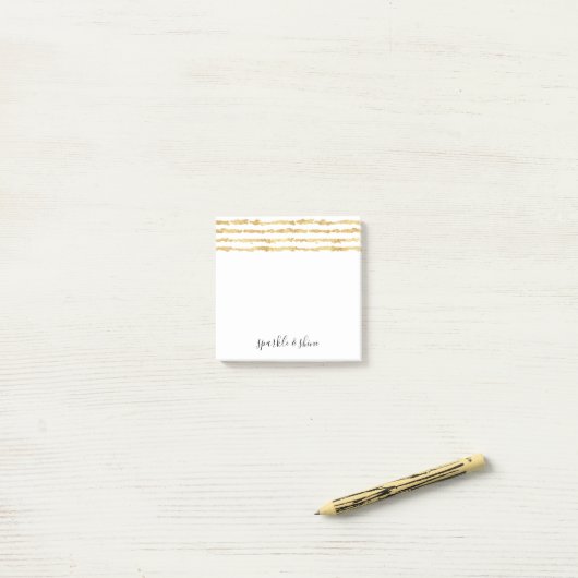 Gouden witte glitz strepen schitteren glans post-it® notes (Op bureau)
