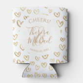 Gouden Witte Harten Aangepaste Gezegde Naam Datum Blikjeskoeler (Achterkant)