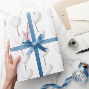 Gouden witte harten verjaardag cadeaupapier