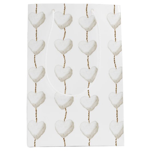 Gouden witte harten verjaardag medium cadeauzakje (Voorkant)