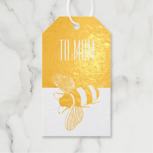 GOUDEN WITTE HONING BUZZY BUMBLE BEE INSECT TEKST CADEAULABELS (Voorkant)