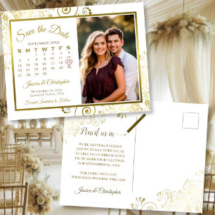Gouden & Witte Huwelijks 'Save the Date' Kalender Aankondigingskaart