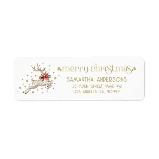 Gouden Witte Kerst Rendier Etiket (Voorkant)