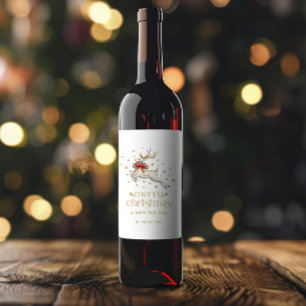 Gouden Witte Kerst Rendier Wijn Etiket