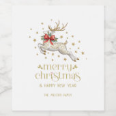 Gouden Witte Kerst Rendier Wijn Etiket (Enkel label)