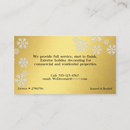 Gouden Witte Kerst Sneeuwvlokken Verlichtingsbedri Visitekaartje (Achterkant)