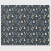 Gouden & witte kerstbomen op zwarte achtergrond cadeaupapier (Vlak)