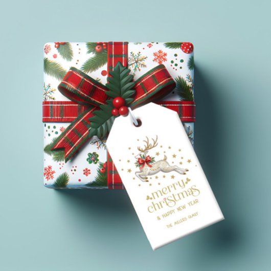 Gouden Witte Kerstherten Cadeaulabel