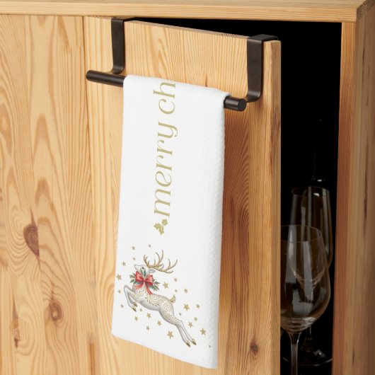 Gouden Witte Kerstherten Theedoek (Derde Gevouwen)