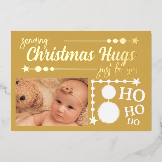 Gouden witte kerstknuffels alleen voor jou foto folie feestdagenkaart (Voorkant)