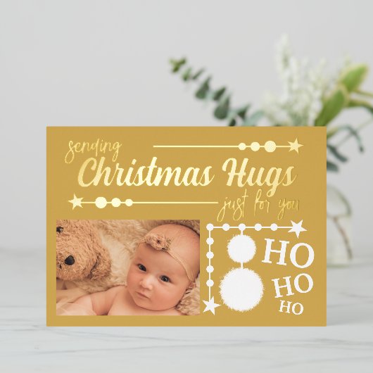 Gouden witte kerstknuffels alleen voor jou foto folie feestdagenkaart (Staand Voorkant)