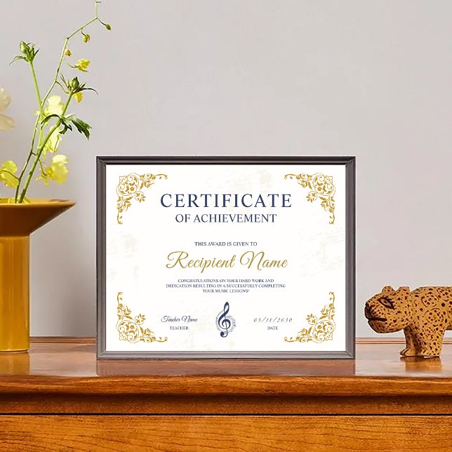 Gouden Witte Klasse Certificaat van Muziek Award  (Gold White Classy Frame Music Award Certificate )