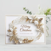 Gouden witte klassieke elegante krans feestdagenkaart (Staand voorkant)