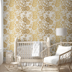 Gouden witte kleur bloemschil en stok behang