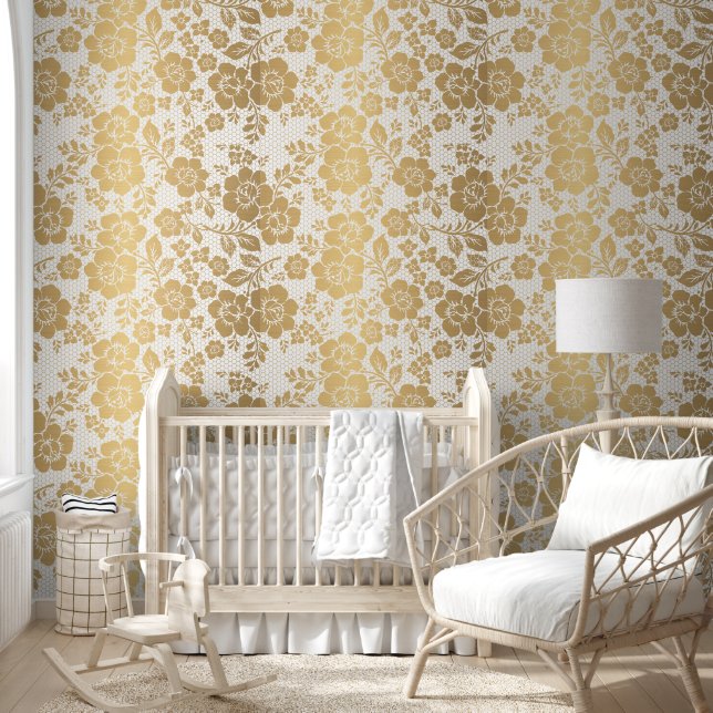 Gouden witte kleur bloemschil en stok behang (Kinderen)