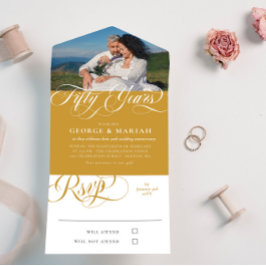 Gouden Witte Krullen Foto 50ste Huwelijksverjaarda All In One Uitnodiging