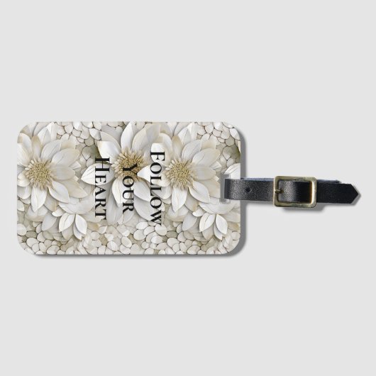 Gouden Witte Lotus Bloemen Bagagelabel (Voorkant (horizontaal))