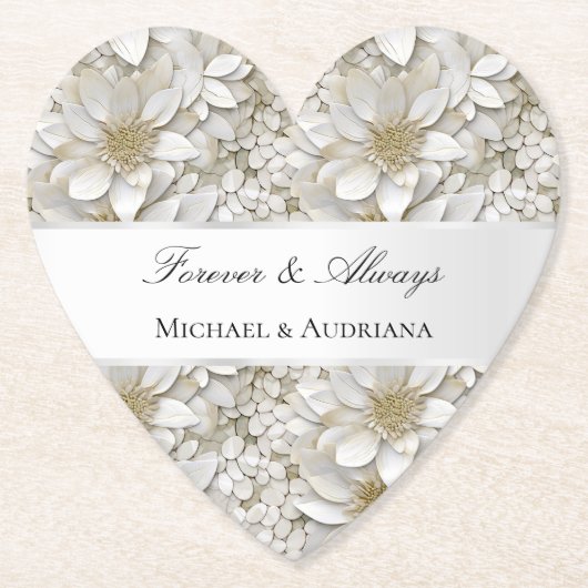 Gouden Witte Lotus Bloemen Bruidsdouche Kartonnen Onderzetters (Voorkant)