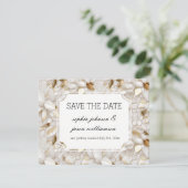 Gouden Witte Lotus Bloemen bruiloft save the date (Staand voorkant)
