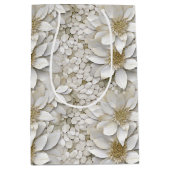 Gouden Witte Lotus Bloemen Huwelijk Medium Cadeauzakje (Voorkant)