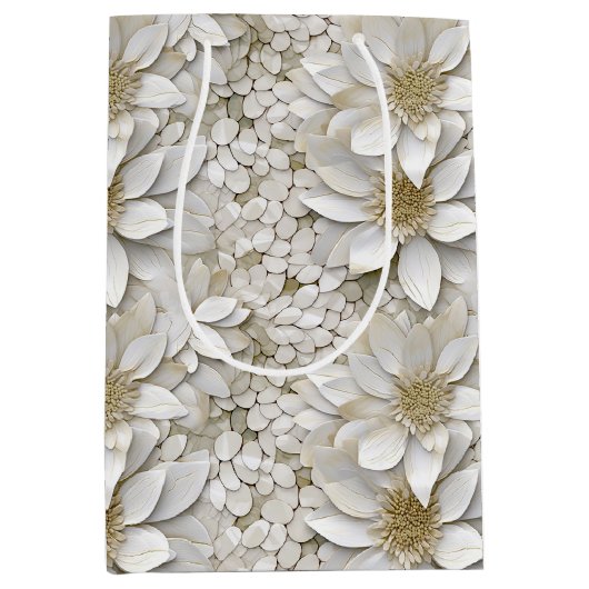 Gouden Witte Lotus Bloemen Huwelijk Medium Cadeauzakje (Voorkant)