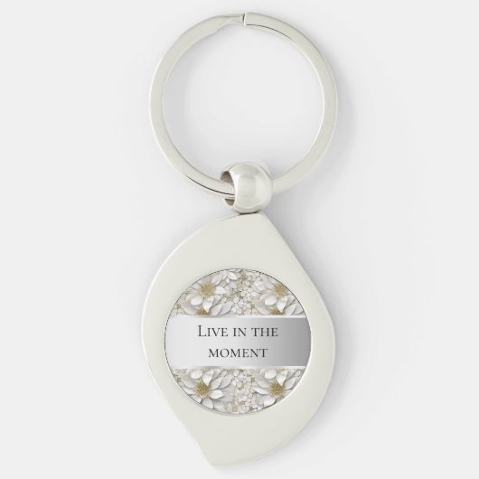 Gouden Witte Lotus Bloemen Sleutelhanger (Voorkant)