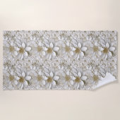 Gouden Witte Lotus Bloemen Strandlaken (Voorkant)