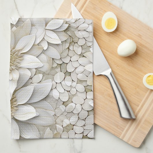 Gouden Witte Lotus Bloemen Theedoek (Quarter Fold)