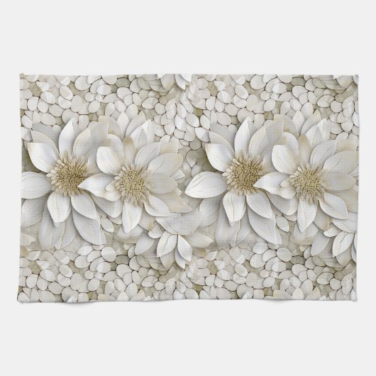 Gouden Witte Lotus Bloemen Theedoek (Horizontaal)
