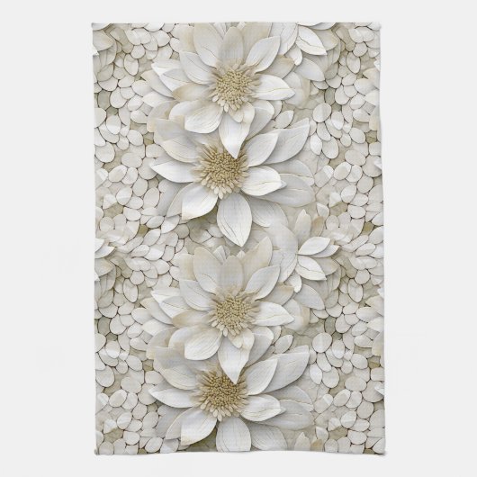 Gouden Witte Lotus Bloemen Theedoek (Verticaal)