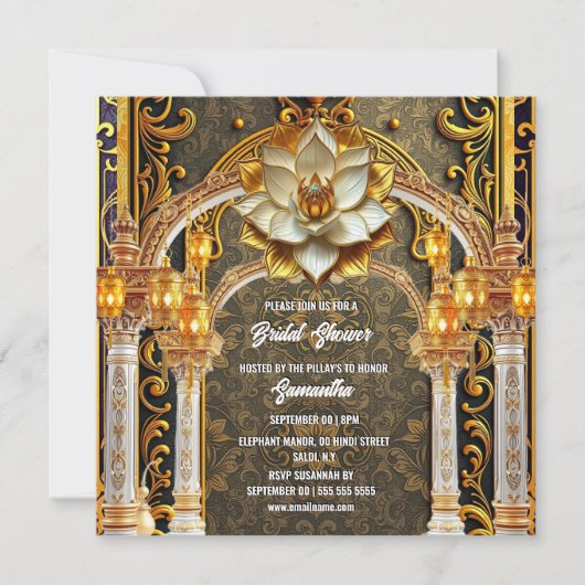 Gouden witte lotusbloem koninklijk paleis Indiase Feestdagenkaart (Voorkant)