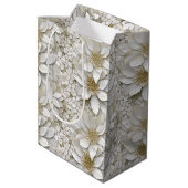 Gouden Witte Lotusbloemen Bruiloft Medium Cadeauzakje (Achterkant Gekanteld)