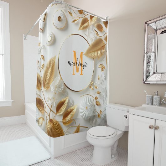 Gouden Witte Luxe Oranje Monogram Moderne Script Douchegordijn