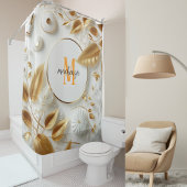 Gouden Witte Luxe Oranje Monogram Moderne Script Douchegordijn
