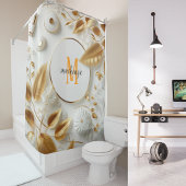 Gouden Witte Luxe Oranje Monogram Moderne Script Douchegordijn