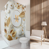 Gouden Witte Luxe Oranje Monogram Moderne Script Douchegordijn