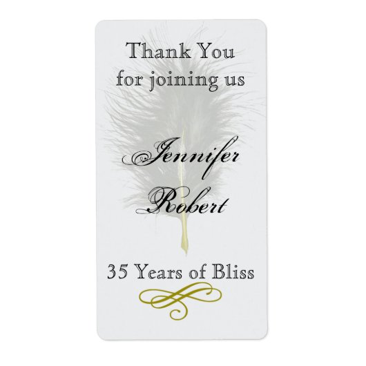 Gouden Witte Marabou Feather Jubileum Wijnlabel Etiket (Voorkant)