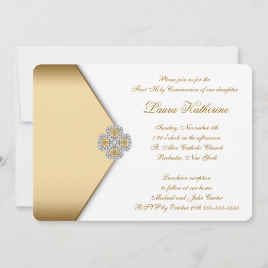 Gouden Witte Meisjes Eerste Heilige Communie Kaart (Achterkant)