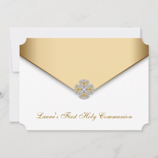 Gouden Witte Meisjes Eerste Heilige Communie Kaart (Voorkant)
