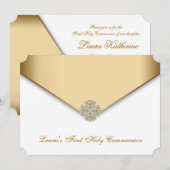 Gouden Witte Meisjes Eerste Heilige Communie Kaart (Voorkant / Achterkant)