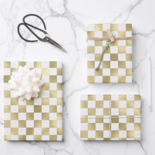 Gouden witte metallic vierkant patroon achtergrond inpakpapier vel (Voorkant)