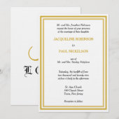 Gouden Witte Monogram Bruiloft Kaart (Voorkant / Achterkant)