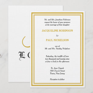 Gouden Witte Monogram Bruiloft Kaart