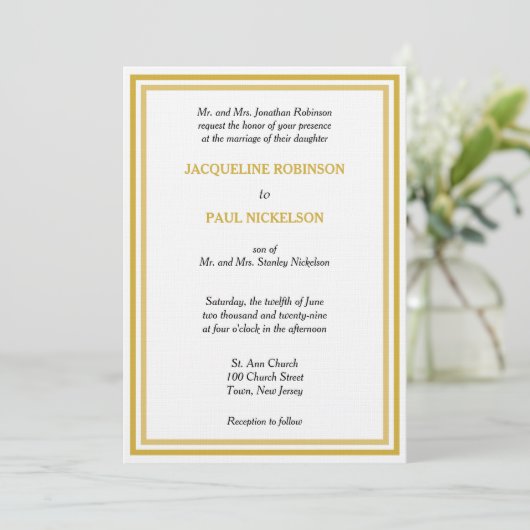 Gouden Witte Monogram Bruiloft Kaart (Staand voorkant)
