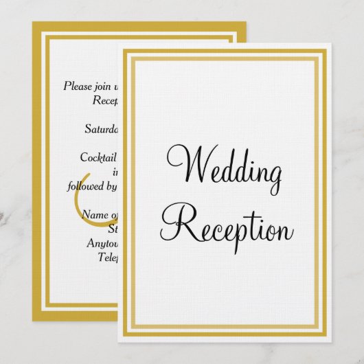 Gouden Witte Monogram Bruiloftsreceptie Kaart (Voorkant / Achterkant)