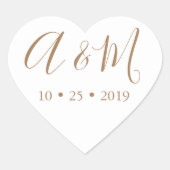 gouden witte monogram elegante bruiloft hart sticker (Voorkant)