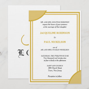 Gouden Witte Monogram Geometrische Trouwdag Kaart