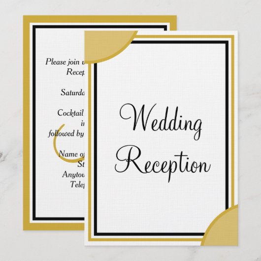 Gouden Witte Monogram Trouwreceptie Kaart (Voorkant / Achterkant)