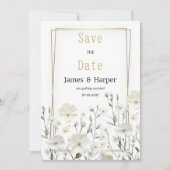 Gouden witte munt delicate bloemen Save the Date Kaart (Voorkant)